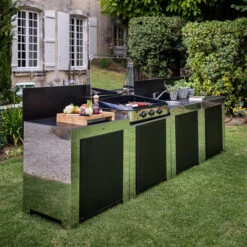 Modulo Pour Poser Une Plancha - Coloris Inox Et Noir - Cuisine D'extérieur ENO -Eno Bbq Boutique modulo inox noir plancha cuisine exterieur eno ambiance 1 min