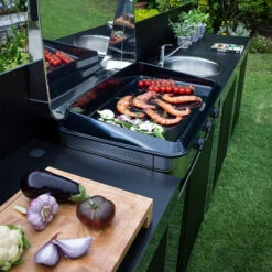 Modulo Plan De Travail - Coloris Inox Et Noir - Pour Cuisine D'extérieur ENO -Eno Bbq Boutique modulo inox noir plancha cuisine exterieur eno ambiance 2 min 3